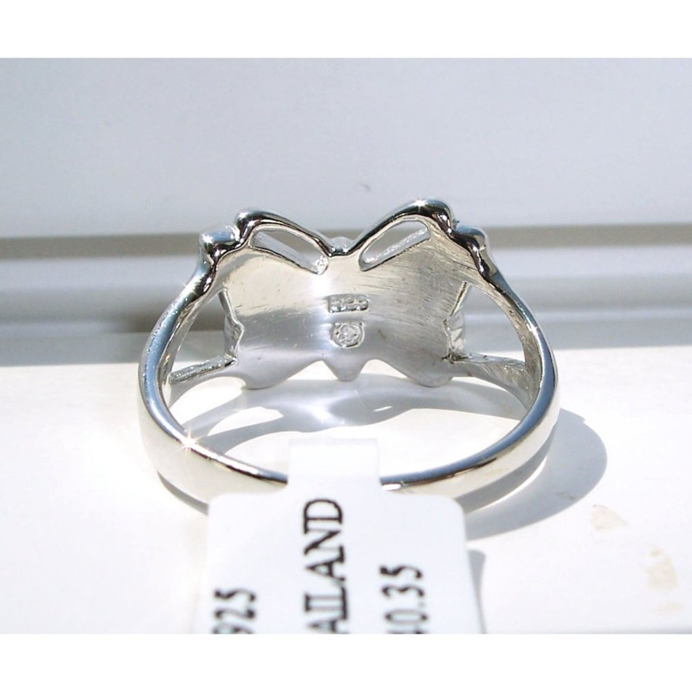 .925 STERLING SILVER Lab Created Blue Fire Opal Inlay Butterfly Ring - Picture 9 of 13